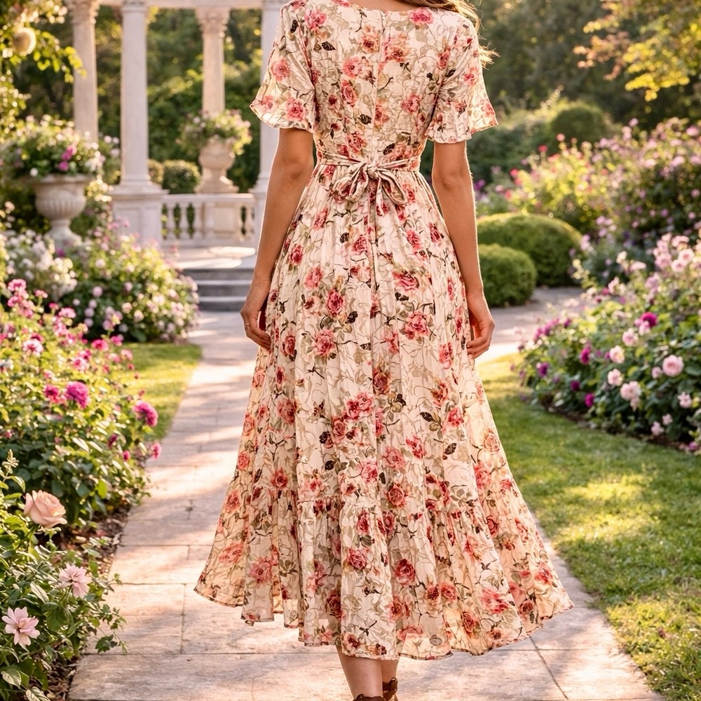 Vintage SHEER LACE Romantic Floral Cottagecore Fairy Victorian Festival Dress